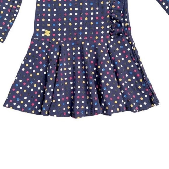 DEUX Par Deux Girl's Blue Polka Dot Ruffles Drop Waist Long Sleeve Dress Size 4 - Picture 3 of 8